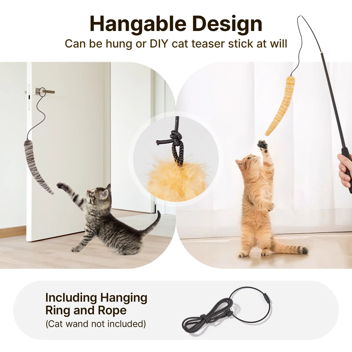 Potaroma Realistic Tail Simulation Cat Toys, Set of 3, Plush Durable Design with Crinkle Sound, Interactive Indoor Kicker for Kitten Exercise, 9.8 Inches