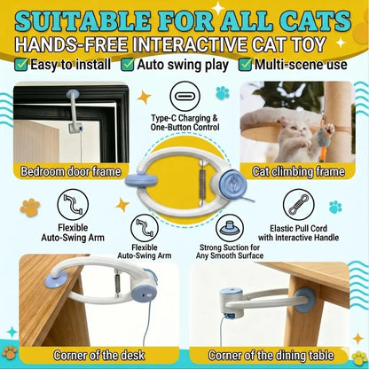 Interactive Cat Toys for Indoor Cats, Automatic Electric Flying Bird Feather Wand Toy, Best Kitten & Adult Cat Enrichment Toy Hanging Electric Kitty Toys for Bored Cats, Light Blue