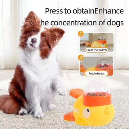 Yellow Duck Food Dispensing Interactive Cat Toy - Self-Entertainment and Boredom Relief with Slow Feeder and Snack Launcher for Cats and Dogs - Durable Design for Indoor Play and Pet Enrichment