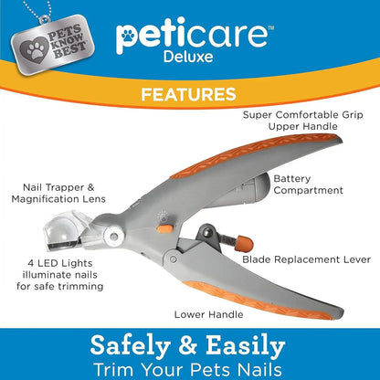 Ecmikk 4-in-1 Comprehensive Pet Grooming Tool: LED Nail Clipper, Quiet Nail Catcher, Precision Blade, Nail File & Safety Guard for Stress-Free Trimming - Electric Dual-Purpose Silent Trimmer with Safety Insulating Card