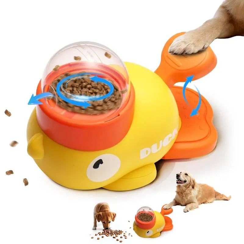 Yellow Duck Food Dispensing Interactive Cat Toy - Self-Entertainment and Boredom Relief with Slow Feeder and Snack Launcher for Cats and Dogs - Durable Design for Indoor Play and Pet Enrichment