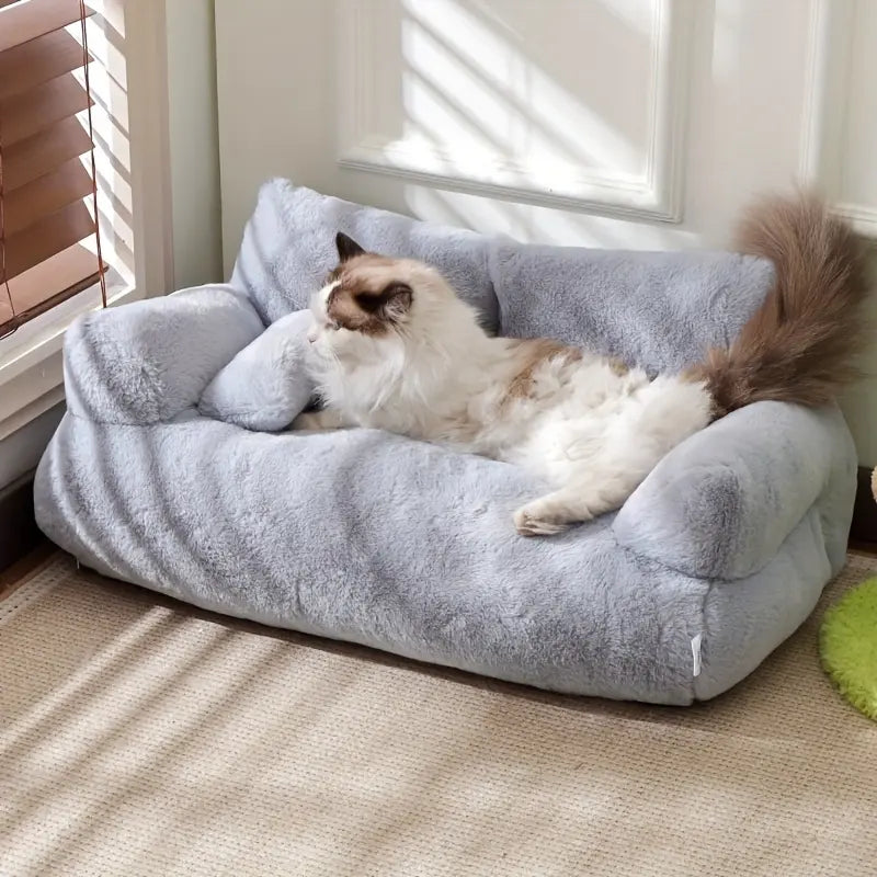 All-Season Pet Sofa Bed, Ultra-Soft Warm Dog/Cat Bed with Washable Removable Cover and Non-Slip Bottom, Suitable for Small to Medium Pets