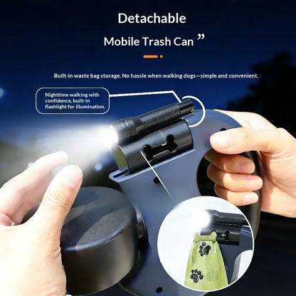 Tangle-Free Dual Dog Leash with 360° Swivel Head for Small to Medium Dogs (up to 30 lbs) - 10ft Retractable Leash with Lightweight Anti-Wear Handle and Stainless Steel Cat Ear Design Pet Bowl