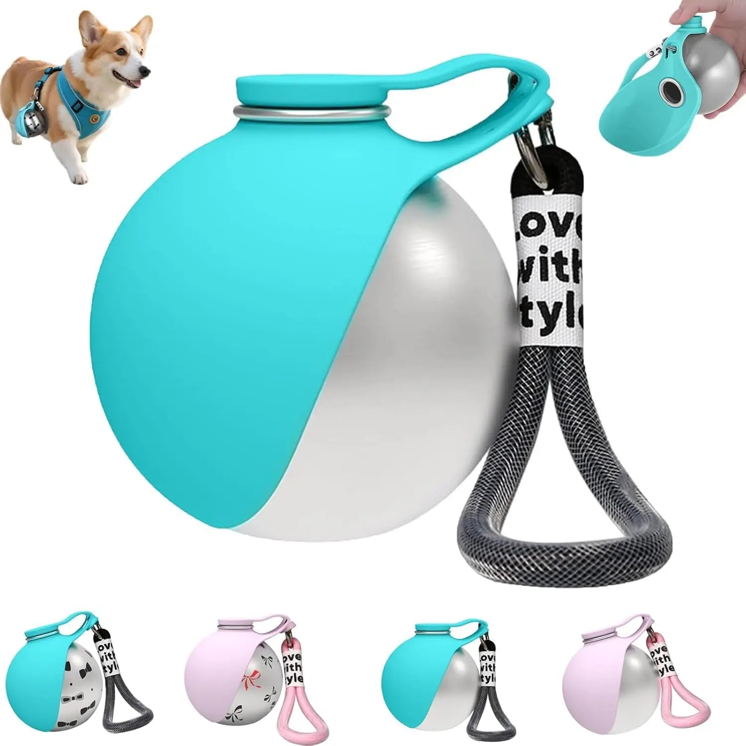 2-In-1 Portable Dog Water Bottle with Foldable Silicone Bowl, Bpa-Free Stainless Steel Pet Tumbler, Leak-Proof Travel Water Dispenser for Walking & Hiking (10Oz, Pink)