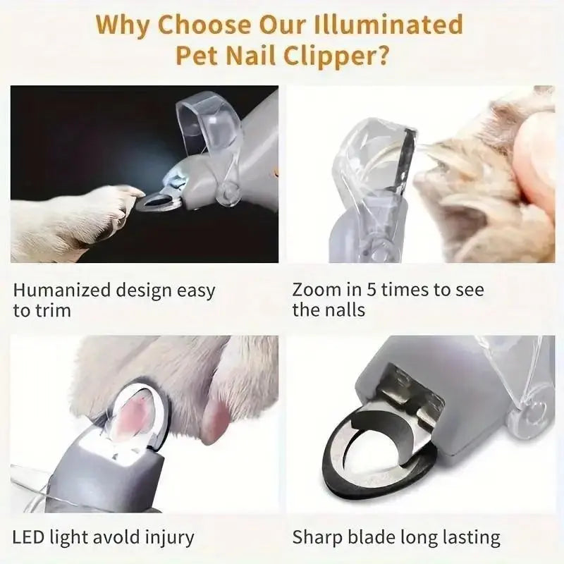 Ecmikk 4-in-1 Comprehensive Pet Grooming Tool: LED Nail Clipper, Quiet Nail Catcher, Precision Blade, Nail File & Safety Guard for Stress-Free Trimming - Electric Dual-Purpose Silent Trimmer with Safety Insulating Card