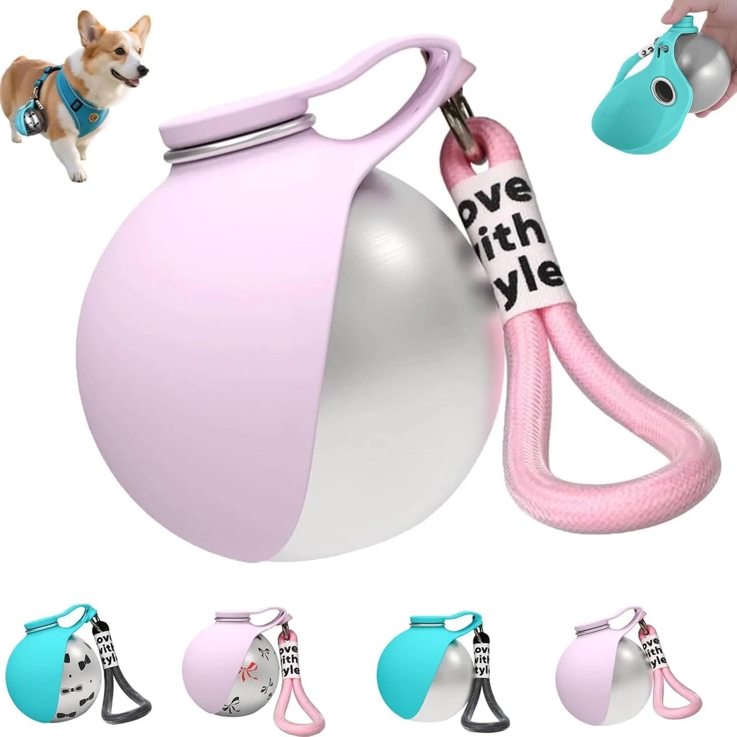 2-In-1 Portable Dog Water Bottle with Foldable Silicone Bowl, Bpa-Free Stainless Steel Pet Tumbler, Leak-Proof Travel Water Dispenser for Walking & Hiking (10Oz, Pink)