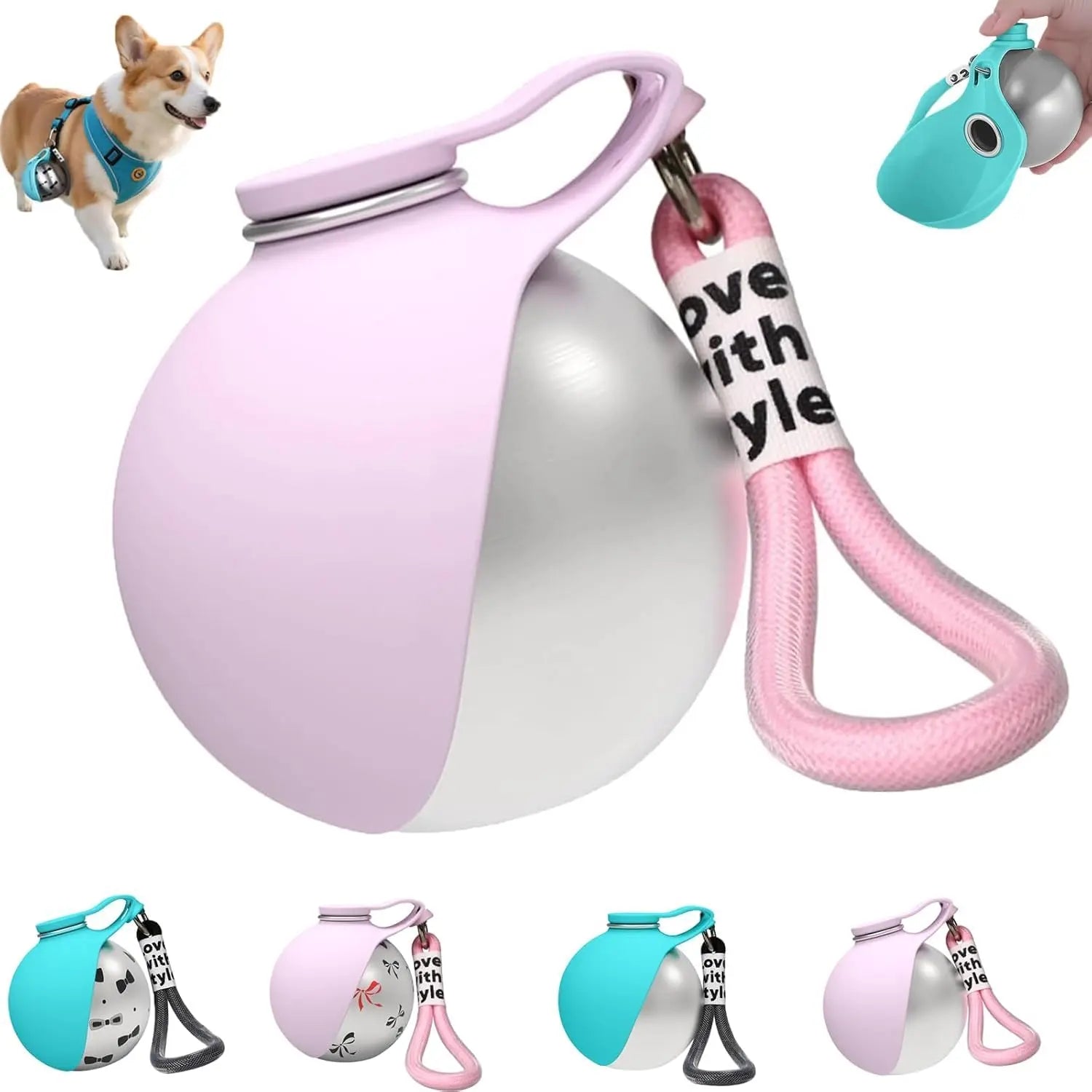 2-In-1 Portable Dog Water Bottle with Foldable Silicone Bowl, Bpa-Free Stainless Steel Pet Tumbler, Leak-Proof Travel Water Dispenser for Walking & Hiking (10Oz, Pink)