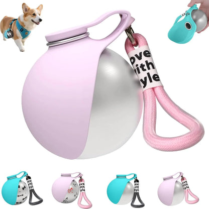 2-In-1 Portable Dog Water Bottle with Foldable Silicone Bowl, Bpa-Free Stainless Steel Pet Tumbler, Leak-Proof Travel Water Dispenser for Walking & Hiking (10Oz, Pink)