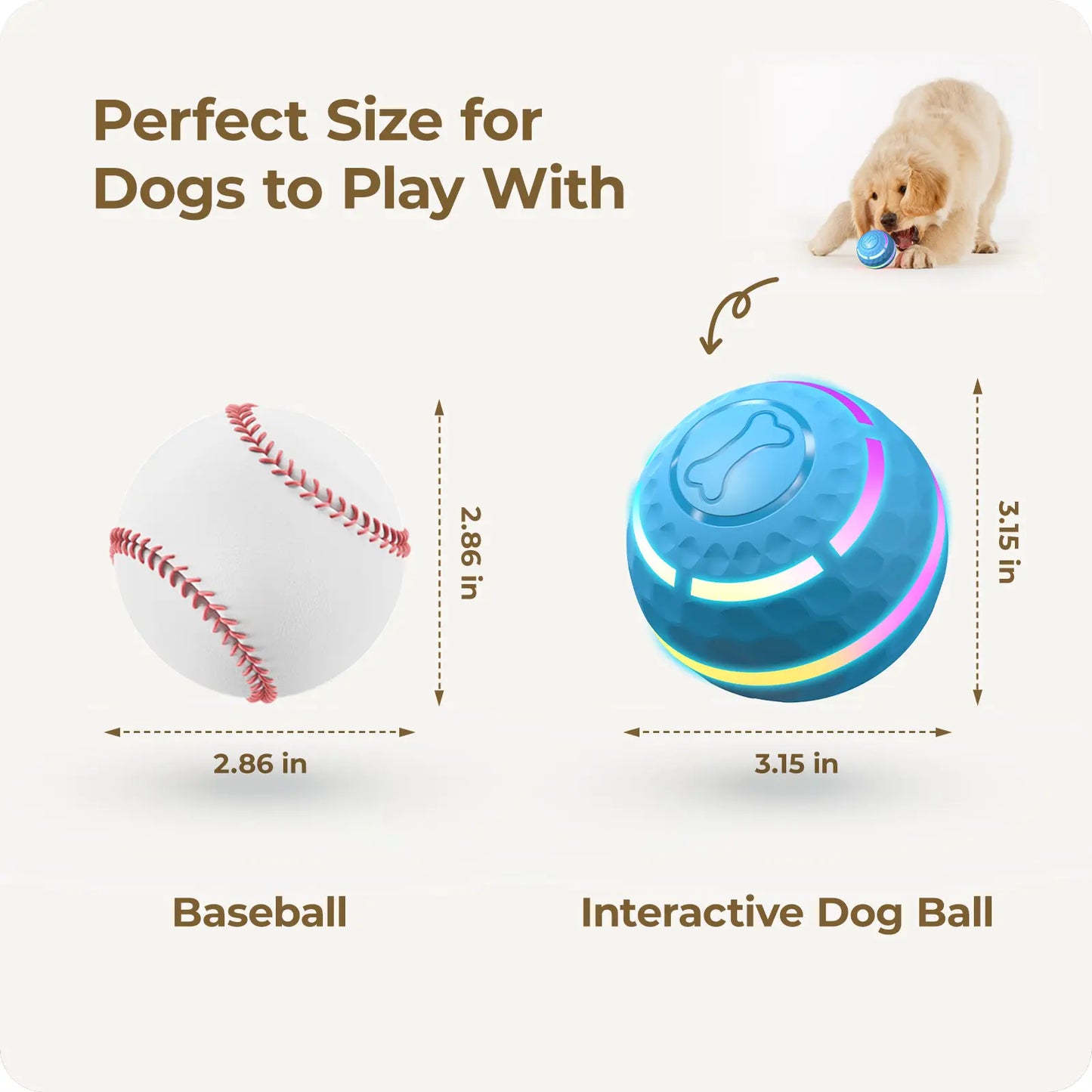 Apasiri Interactive Vibrating Dog Ball Toy, USB Rechargeable Automatic Chew Ball for Dogs and Cats, Suitable for Small, Medium, and Large Breeds, Available in 3.15In and 3.74In Sizes