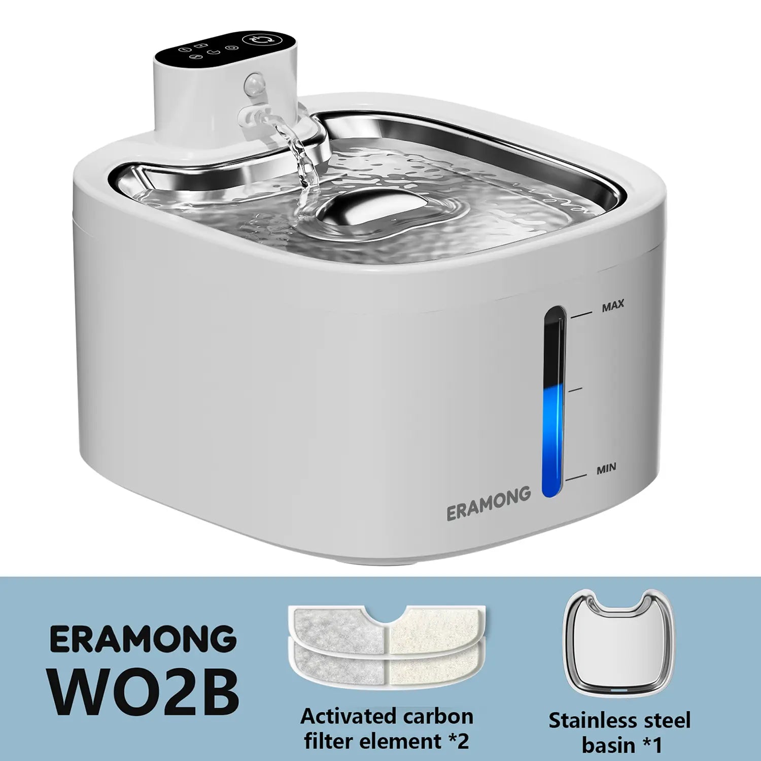 ERAMONG Smart Indoor Wireless Pet Water Fountain - 3.5L/118oz Battery-Powered with Stainless Steel Tray, Motion Sensor, and 4-Layer Filtration System for Cats and Dogs
