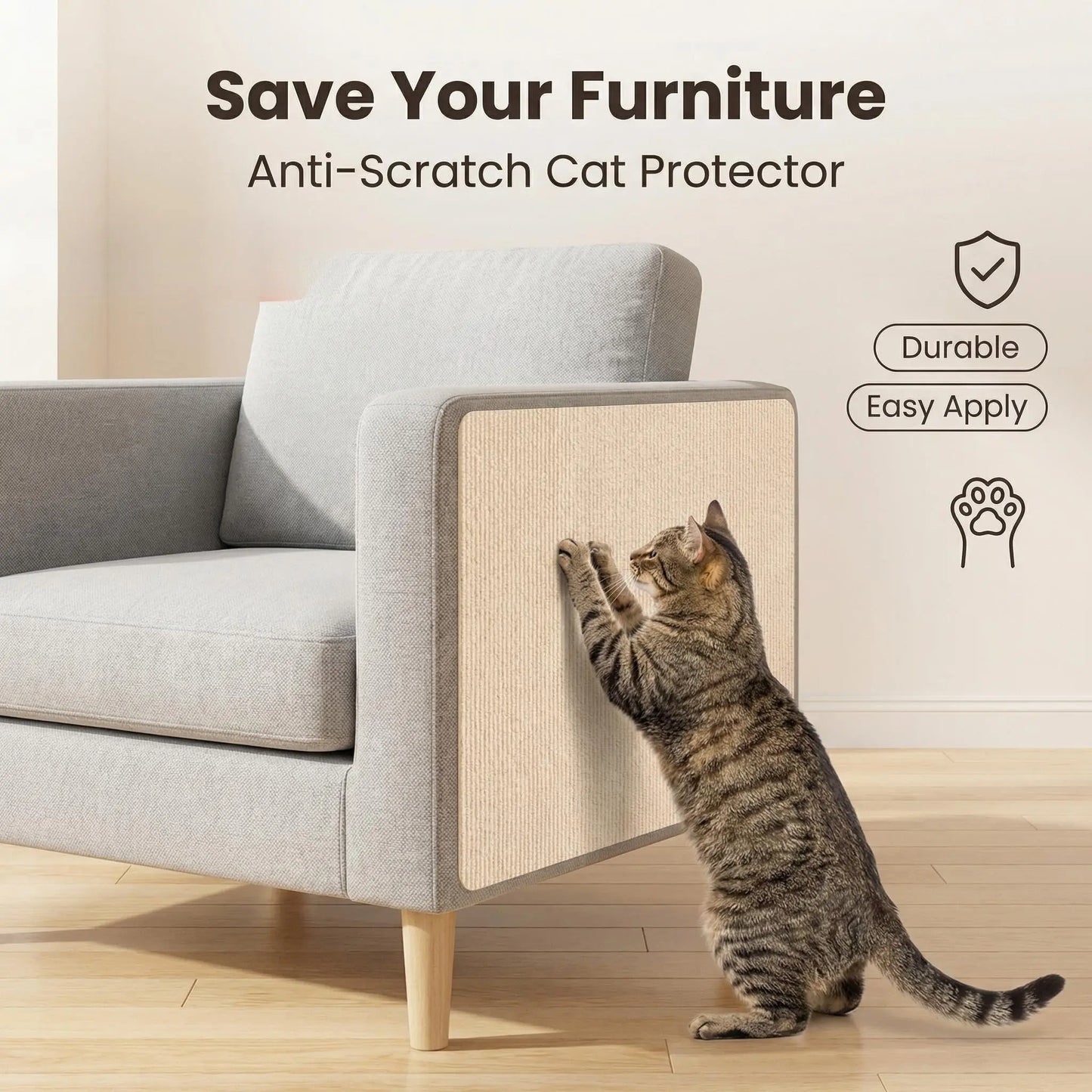 Cat Scratch Furniture Protector - Self-Adhesive Anti-Scratch Couch Shield, Durable and Trimmable Scratching Pad for Sofas, Walls, and Doors