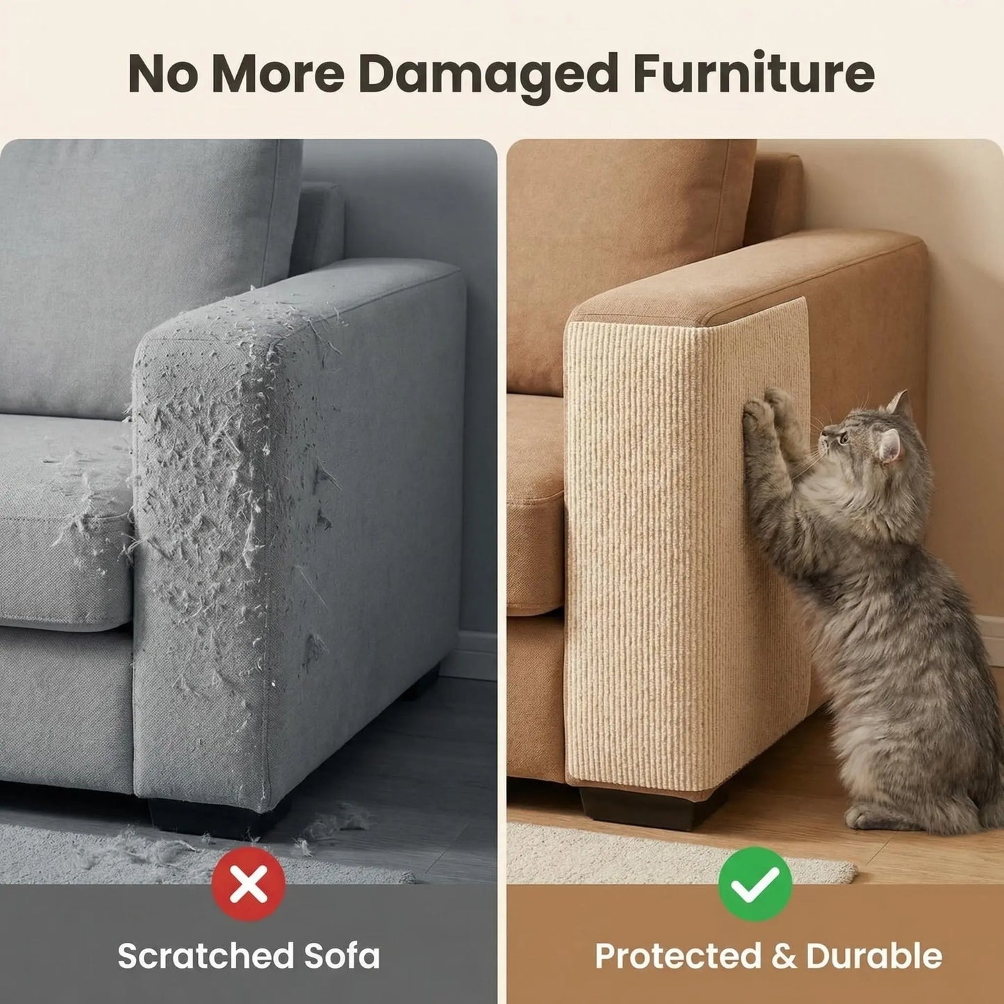 Cat Scratch Furniture Protector - Self-Adhesive Anti-Scratch Couch Shield, Durable and Trimmable Scratching Pad for Sofas, Walls, and Doors