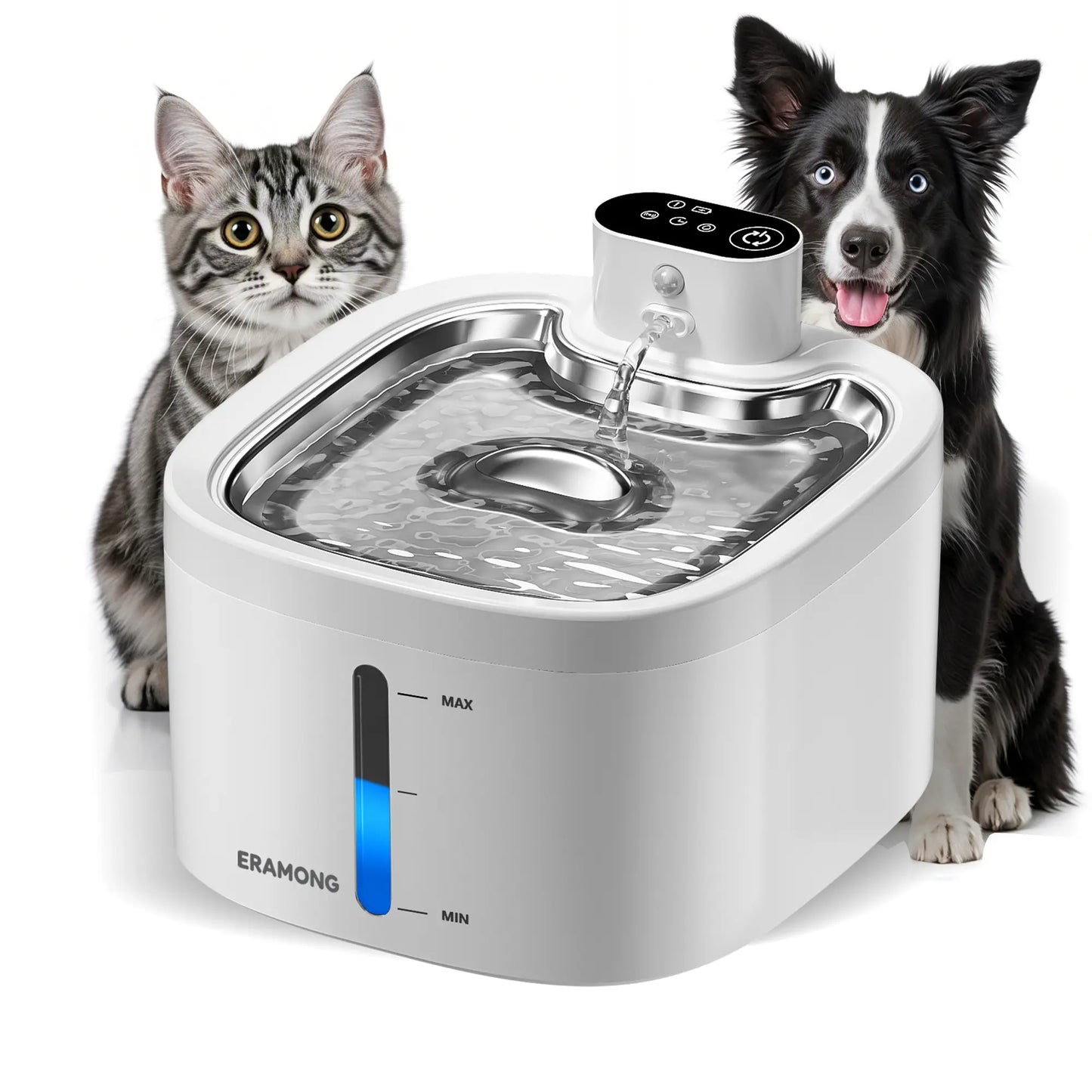 ERAMONG Smart Indoor Wireless Pet Water Fountain - 3.5L/118oz Battery-Powered with Stainless Steel Tray, Motion Sensor, and 4-Layer Filtration System for Cats and Dogs