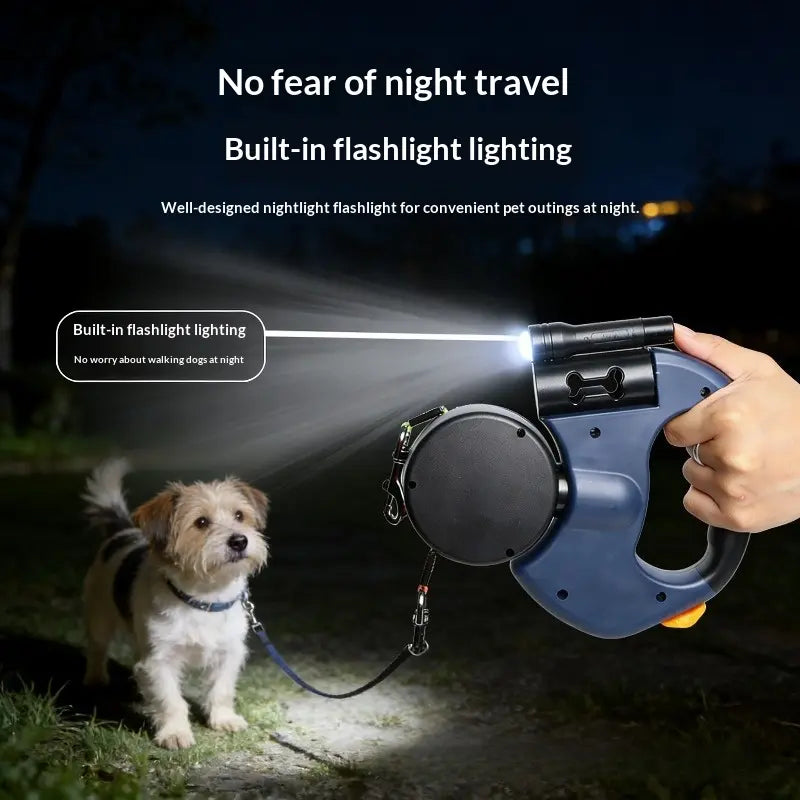 Tangle-Free Dual Dog Leash with 360° Swivel Head for Small to Medium Dogs (up to 30 lbs) - 10ft Retractable Leash with Lightweight Anti-Wear Handle and Stainless Steel Cat Ear Design Pet Bowl