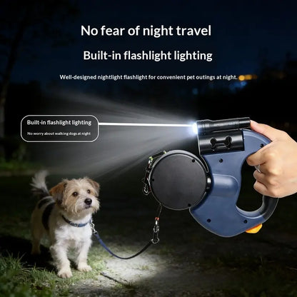 Tangle-Free Dual Dog Leash with 360° Swivel Head for Small to Medium Dogs (up to 30 lbs) - 10ft Retractable Leash with Lightweight Anti-Wear Handle and Stainless Steel Cat Ear Design Pet Bowl