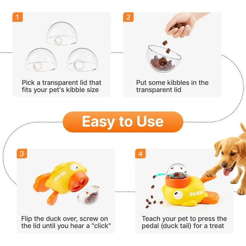 Yellow Duck Food Dispensing Interactive Cat Toy - Self-Entertainment and Boredom Relief with Slow Feeder and Snack Launcher for Cats and Dogs - Durable Design for Indoor Play and Pet Enrichment