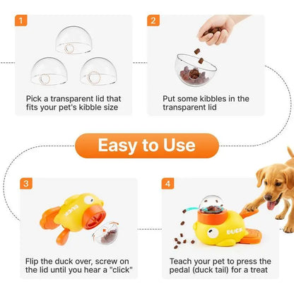 Yellow Duck Food Dispensing Interactive Cat Toy - Self-Entertainment and Boredom Relief with Slow Feeder and Snack Launcher for Cats and Dogs - Durable Design for Indoor Play and Pet Enrichment
