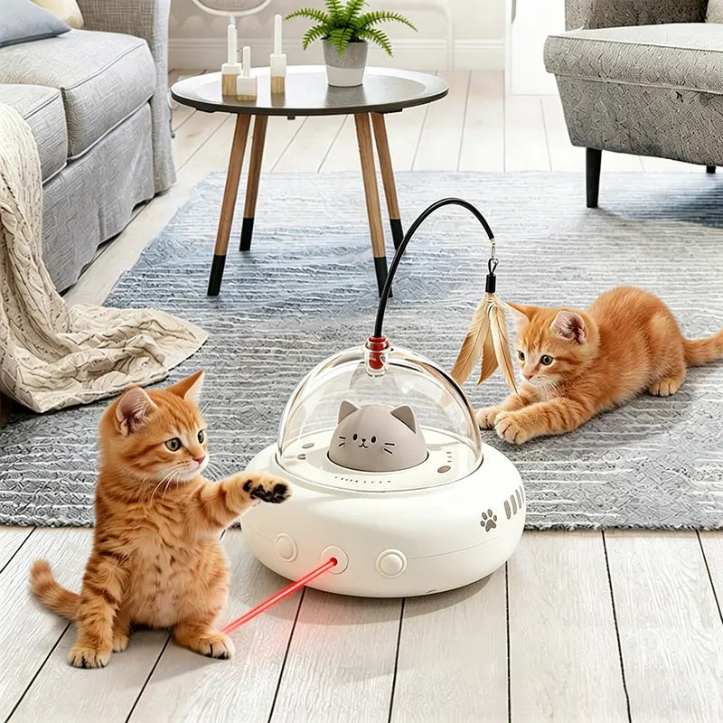 Hands-Free Automatic Cat Laser & Feather Toy – Motion Activated Self-Play Wand, Indoor Fun for Curious Cats