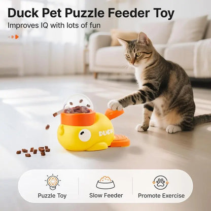 Yellow Duck Food Dispensing Interactive Cat Toy - Self-Entertainment and Boredom Relief with Slow Feeder and Snack Launcher for Cats and Dogs - Durable Design for Indoor Play and Pet Enrichment