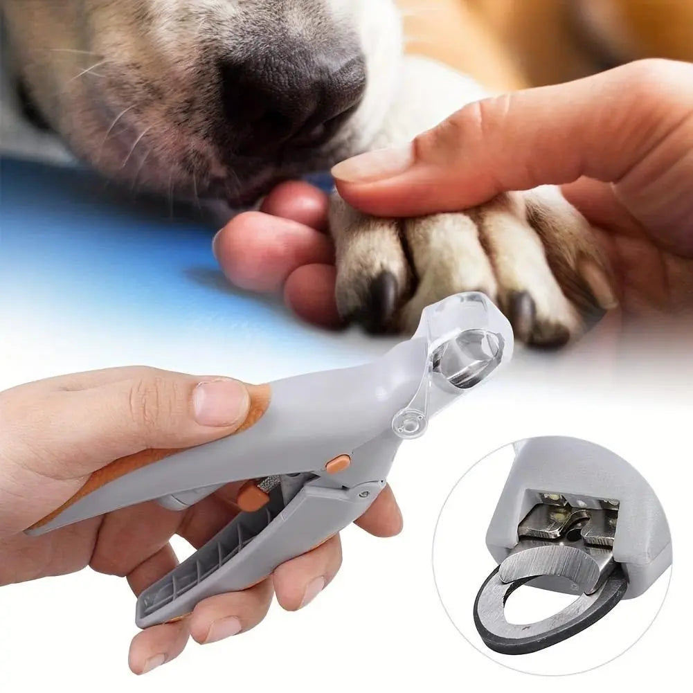 Ecmikk 4-in-1 Comprehensive Pet Grooming Tool: LED Nail Clipper, Quiet Nail Catcher, Precision Blade, Nail File & Safety Guard for Stress-Free Trimming - Electric Dual-Purpose Silent Trimmer with Safety Insulating Card