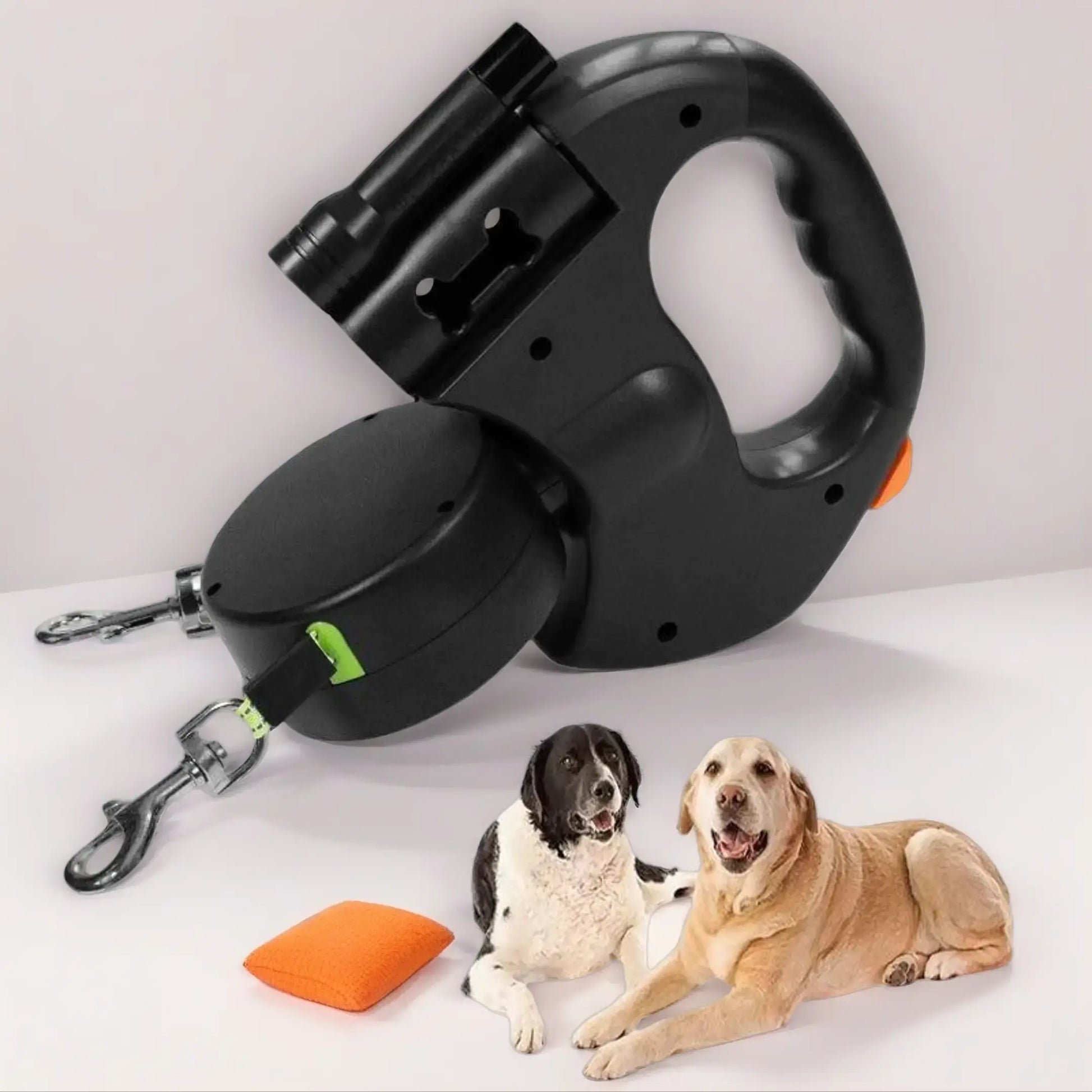 Tangle-Free Dual Dog Leash with 360° Swivel Head for Small to Medium Dogs (up to 30 lbs) - 10ft Retractable Leash with Lightweight Anti-Wear Handle and Stainless Steel Cat Ear Design Pet Bowl