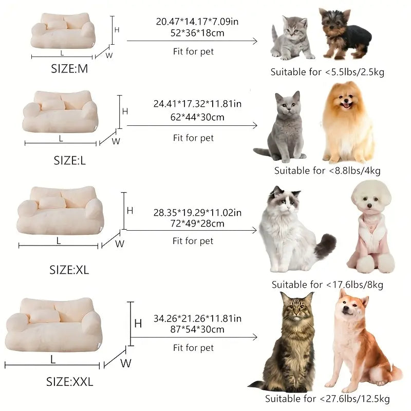 All-Season Pet Sofa Bed, Ultra-Soft Warm Dog/Cat Bed with Washable Removable Cover and Non-Slip Bottom, Suitable for Small to Medium Pets