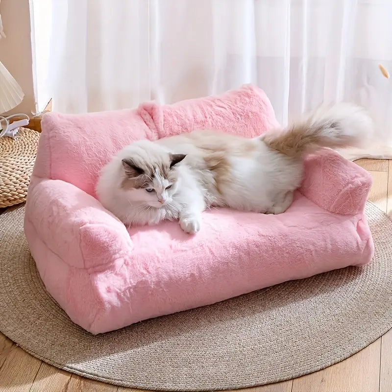 All-Season Pet Sofa Bed, Ultra-Soft Warm Dog/Cat Bed with Washable Removable Cover and Non-Slip Bottom, Suitable for Small to Medium Pets