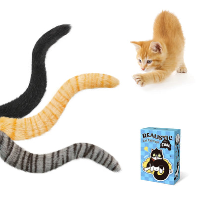 Potaroma Realistic Tail Simulation Cat Toys, Set of 3, Plush Durable Design with Crinkle Sound, Interactive Indoor Kicker for Kitten Exercise, 9.8 Inches