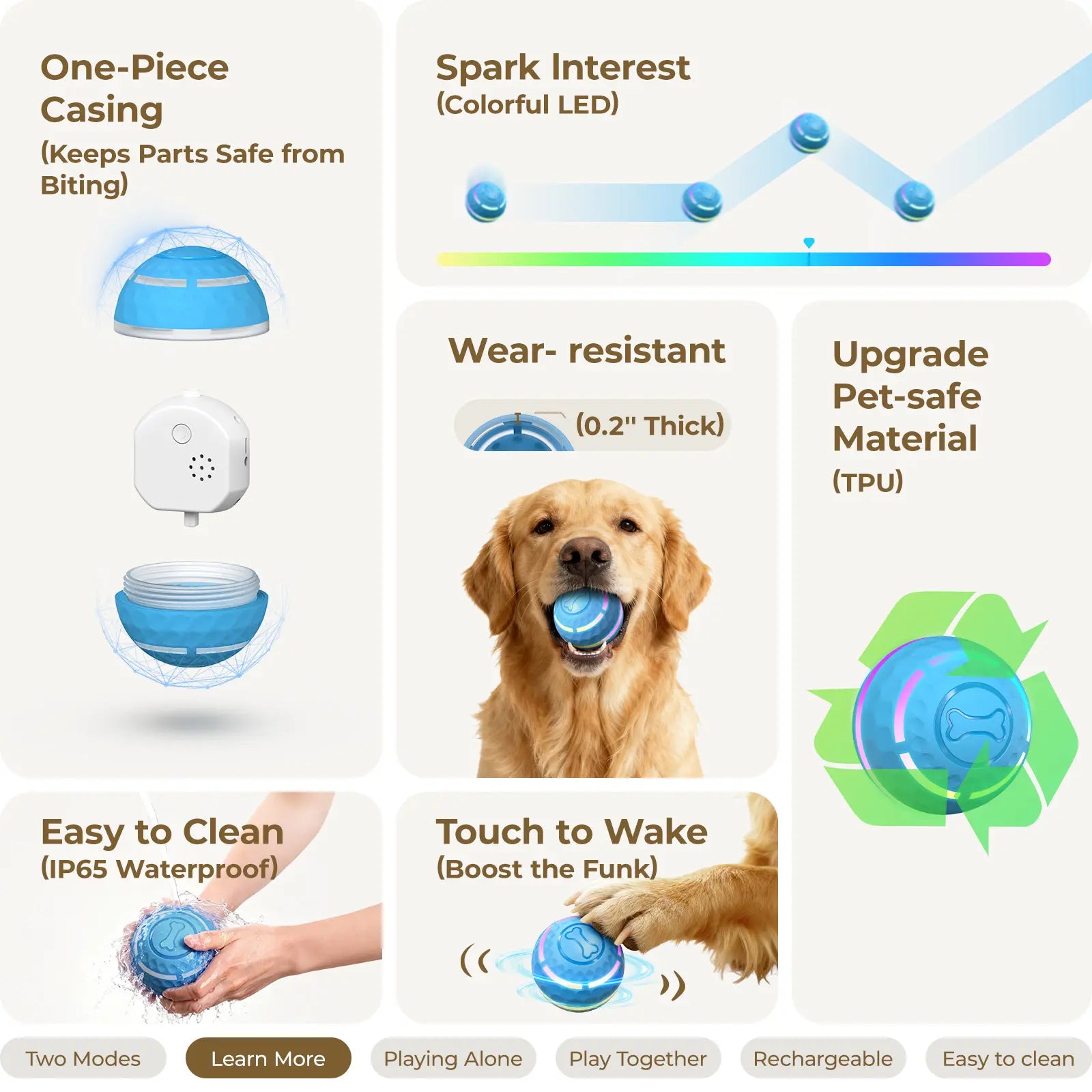 Apasiri Interactive Vibrating Dog Ball Toy, USB Rechargeable Automatic Chew Ball for Dogs and Cats, Suitable for Small, Medium, and Large Breeds, Available in 3.15In and 3.74In Sizes