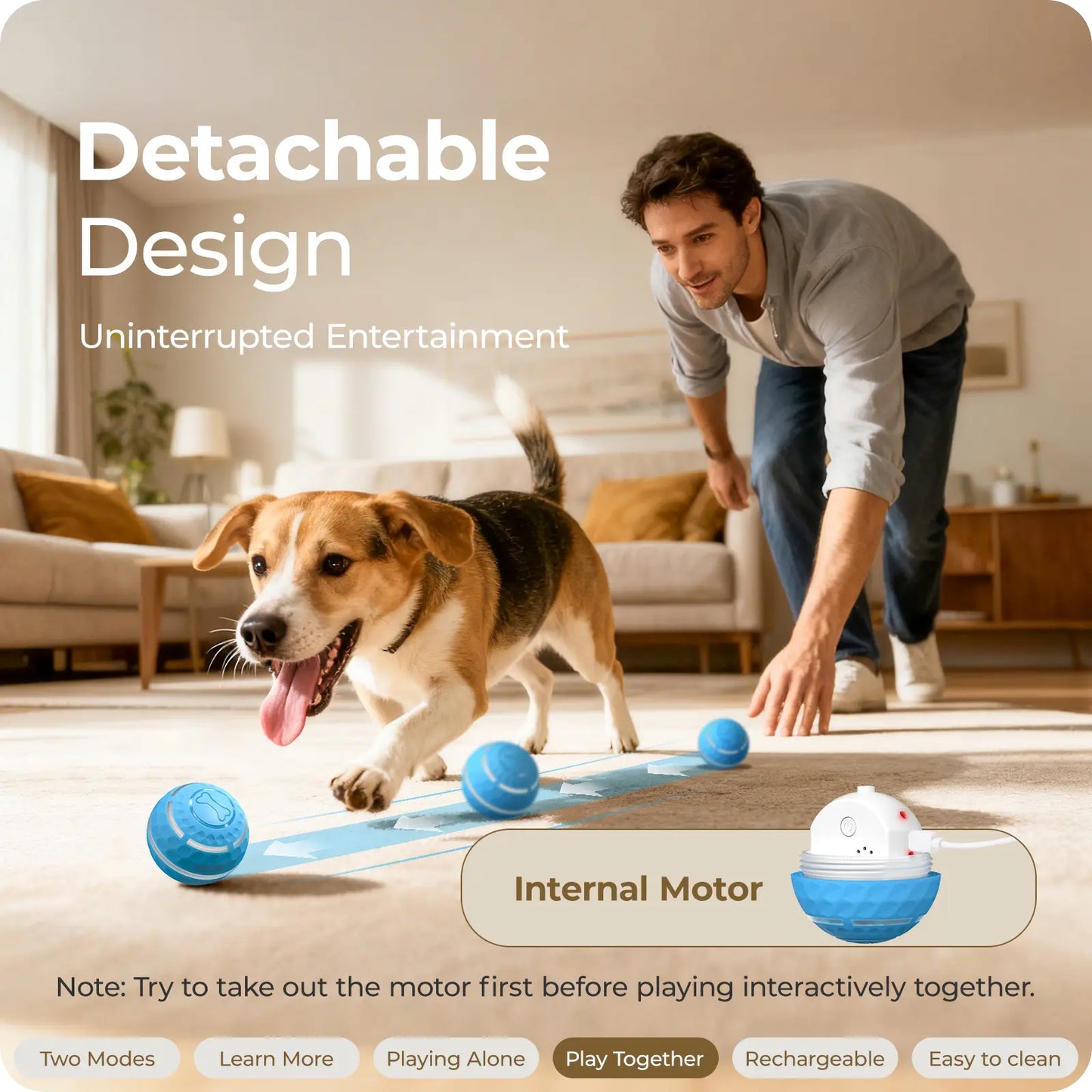 Apasiri Interactive Vibrating Dog Ball Toy, USB Rechargeable Automatic Chew Ball for Dogs and Cats, Suitable for Small, Medium, and Large Breeds, Available in 3.15In and 3.74In Sizes