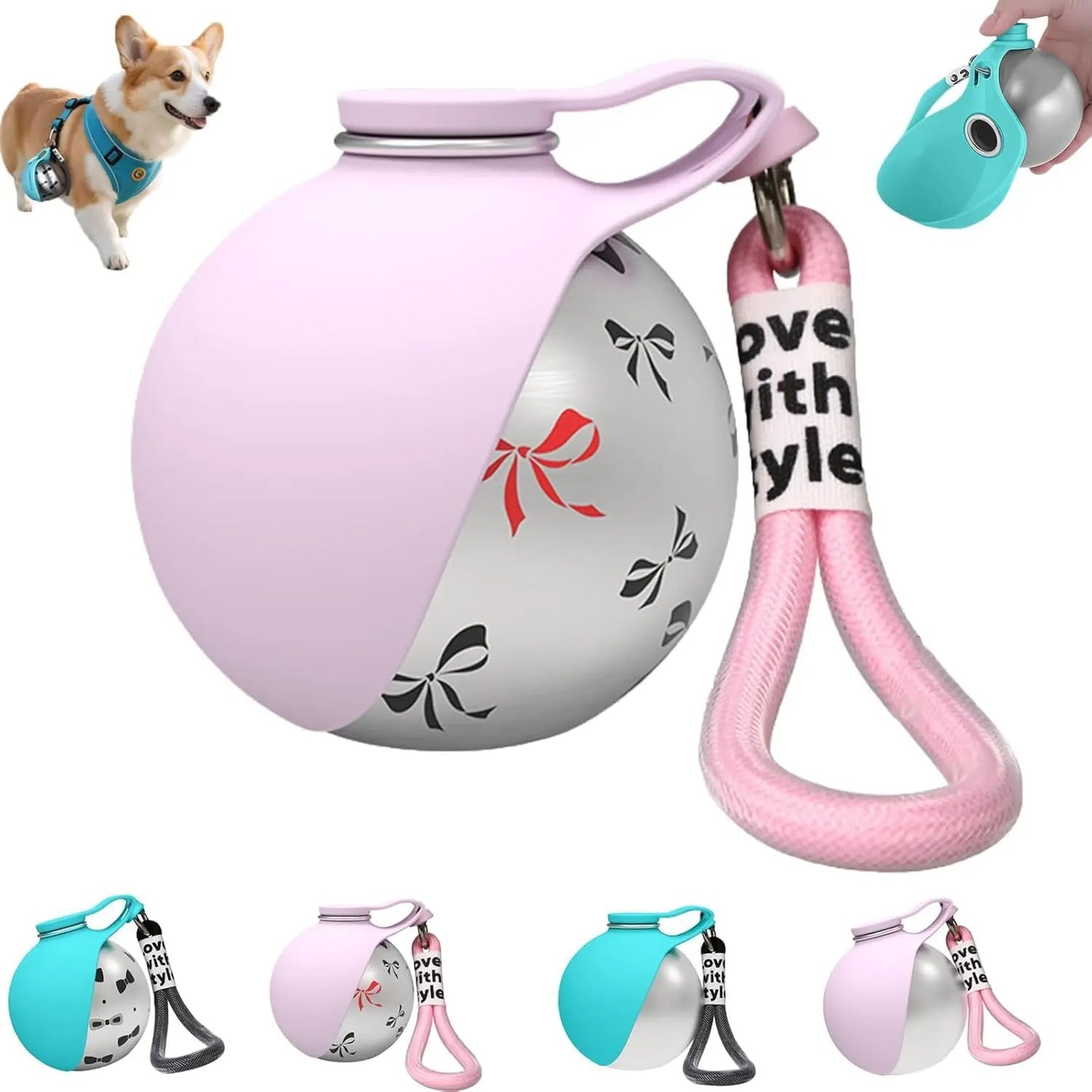 2-In-1 Portable Dog Water Bottle with Foldable Silicone Bowl, Bpa-Free Stainless Steel Pet Tumbler, Leak-Proof Travel Water Dispenser for Walking & Hiking (10Oz, Pink)