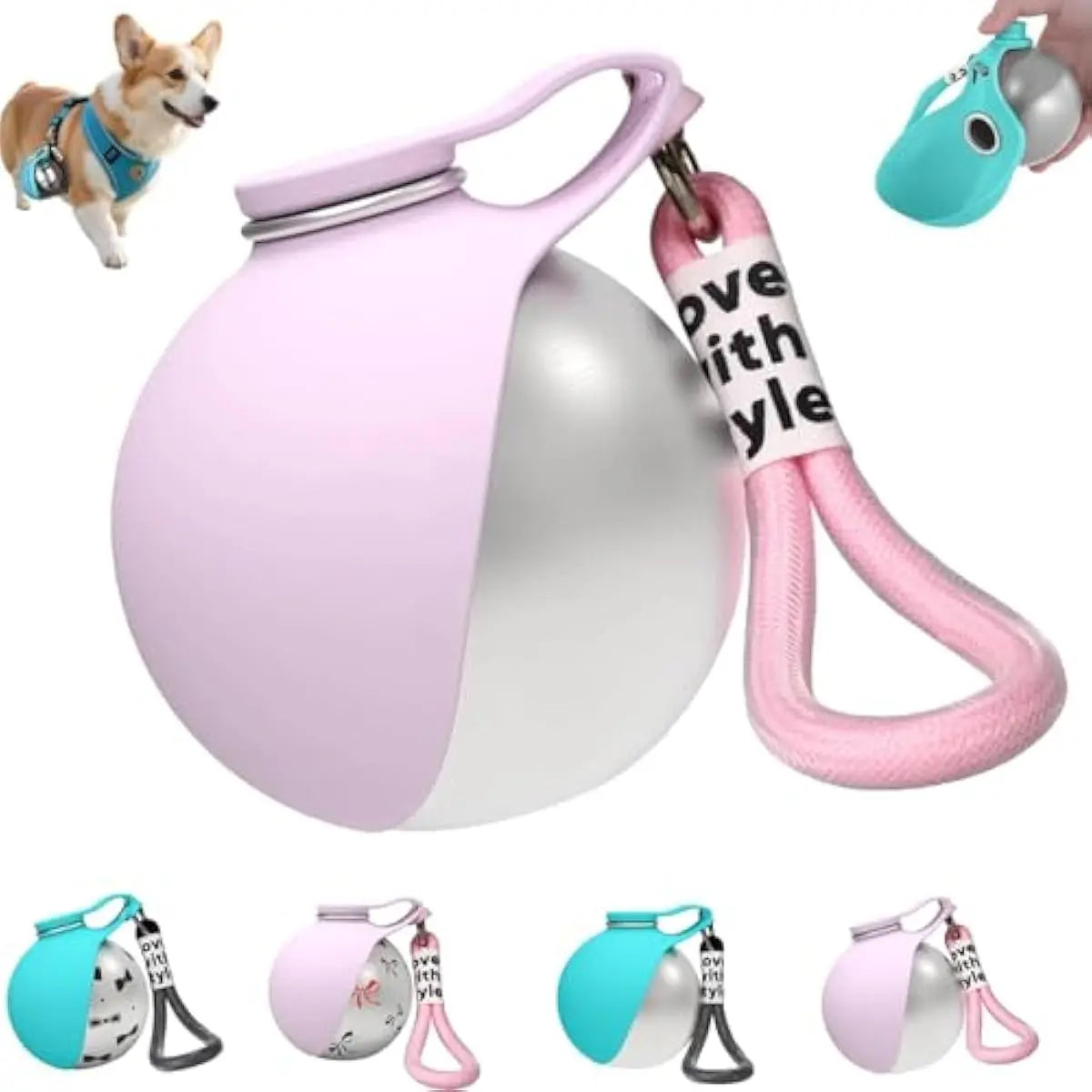 2-In-1 Portable Dog Water Bottle with Foldable Silicone Bowl, Bpa-Free Stainless Steel Pet Tumbler, Leak-Proof Travel Water Dispenser for Walking & Hiking (10Oz, Pink)