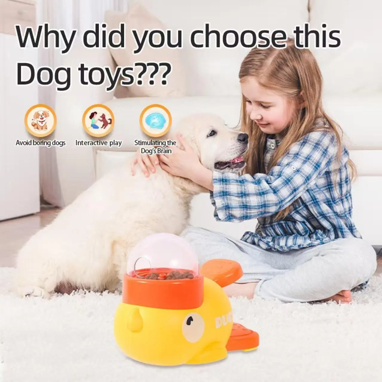 Yellow Duck Food Dispensing Interactive Cat Toy - Self-Entertainment and Boredom Relief with Slow Feeder and Snack Launcher for Cats and Dogs - Durable Design for Indoor Play and Pet Enrichment