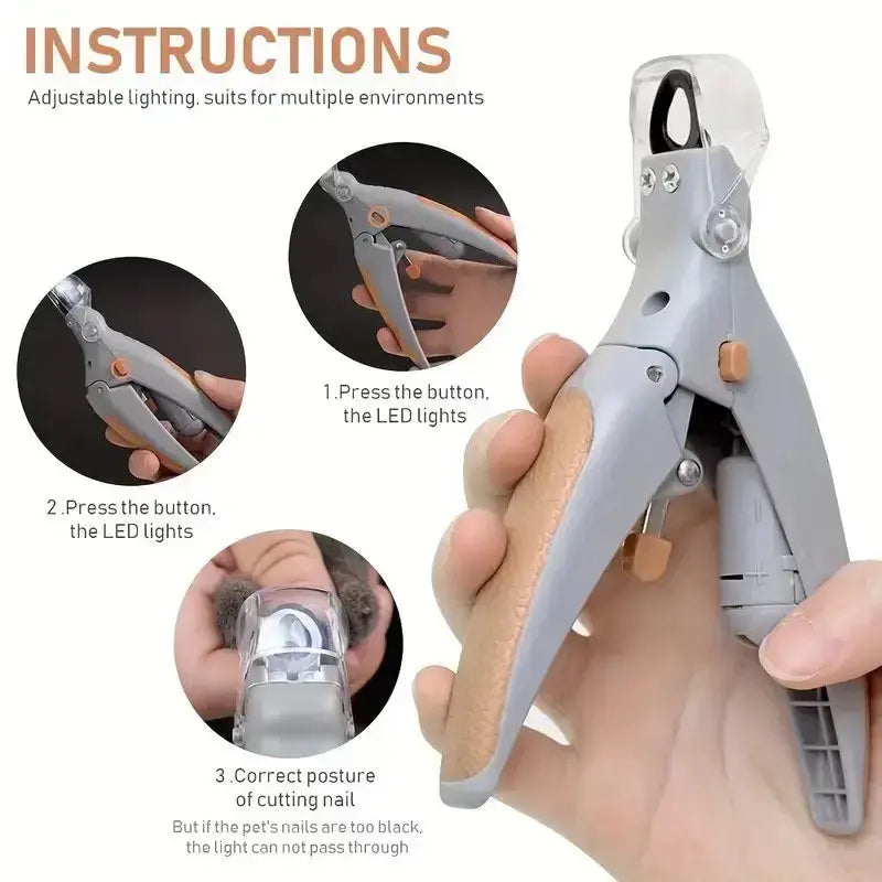 Ecmikk 4-in-1 Comprehensive Pet Grooming Tool: LED Nail Clipper, Quiet Nail Catcher, Precision Blade, Nail File & Safety Guard for Stress-Free Trimming - Electric Dual-Purpose Silent Trimmer with Safety Insulating Card